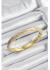 BFS Mineli Pirinç Pembe Hardal Ve Krem Çiçek Motifli Gold Renk Kadın Kelepçe