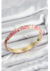 BFS Mineli Pirinç Zirkon Taşlı Pembe Çiçek Motifli Gold Kadın Kelepçe