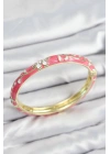 BFS Mineli Pirinç Zirkon Taşlı Pembe Çiçek Motifli Gold Kadın Kelepçe