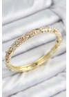 BFS Mineli Pirinç Zirkon Taşlı Pembe Çiçek Motifli Gold Kadın Kelepçe