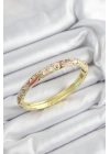 BFS Mineli Pirinç Zirkon Taşlı Pembe Çiçek Motifli Gold Renk Kadın Kelepçe