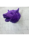 BFS Mor Renk 3D Kurt Başı Duvar Dekoru Asılabilir Maskot Heykel 25x19 cm
