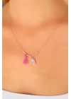BFS Nazar Boncuklu Pembe Renk Taşlı Rose Bayan Kolye
