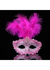 BFS Nessiworld  Pembe Dantel İşlemeli Pembe Tüylü Balo Parti Maskesi 17x20 cm