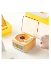 BFS Nostalji Mini Plak Görünümlü Radyolu Bluetooth Hoparlör 3d Ses Dalgası Retro Müzik Plak Sarı