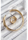 BFS Pirinç Ayrık Model Gold Renk Bileklik Yüzük Set