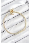 BFS Pirinç Charm Zirkon Taşlı Taç Model Gold Renk Kadın Bileklik