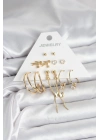 BFS Pirinç Gold Renk 6 Çiftli Kadın Küpe Seti
