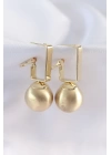 BFS Pirinç Gold Renk Dikdörtgen Detay Oval Küpe