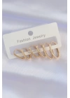 BFS Pirinç Gold Renk İnce Oval Küpe Seti