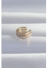 BFS Pirinç Gold Renk İncili Baget Taşlı Earcuff Küpe