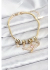 BFS Pirinç Gold Renk Kanatlı Charmlı Kadın Bileklik