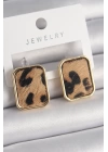BFS Pirinç Gold Renk Kare Leopar Desen Model Kadın Küpe