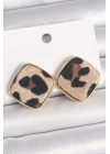 BFS Pirinç Gold Renk Kare Leopar Model Kadın Küpe