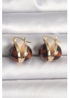 BFS Pirinç Gold Renk Leopar Desen 3D Daire Model Kadın Küpe