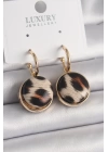 BFS Pirinç Gold Renk Leopar Desenli Daire Model Kadın Küpe