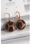 BFS Pirinç Gold Renk Leopar Desenli Daire Model Kadın Küpe
