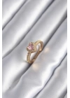 BFS Pirinç Gold Renk Pembe Zirkon Taş Kalp Charm Model Kadın Yüzük