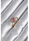 BFS Pirinç Gold Renk Pembe Zirkon Taş Kalp Charm Model Kadın Yüzük