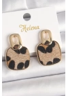 BFS Pirinç Gold Renk Sallantı Kare Leopar Model Kadın Küpe