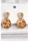 BFS Pirinç Gold Renk Sallantı Leopar Desen Kare Model Kadın Küpe