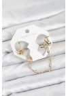 BFS Pirinç Gold Renk Yılan Model Zincir Bağlantılı Ear Cuff Küpe Seti