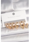 BFS Pirinç Gold Renk Zirkon Taşlı 3 Çift Yıldız Model Kadın Küpe