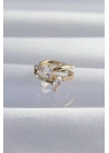 BFS Pirinç Gold Renk Zirkon Taşlı Damla Earcuff Küpe