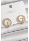 BFS Pirinç Gold Renk Zirkon Taşlı Halka Model Kadın Küpe