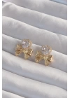BFS Pirinç Gold Renk Zirkon Taşlı Kalp Model Fiyonk Küpe