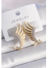BFS Pirinç Gold Renk Zirkon Taşlı Kanat Model Kadın Küpe