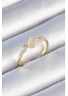 BFS Pirinç Gold Renk Zirkon Taşlı Oval Beyaz Mineli Kadın Yüzük