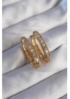 BFS Pirinç Gold Renk Zirkon Taşlı Oval Model Küpe