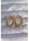 BFS Pirinç Gold Renk Zirkon Taşlı Oval Model Küpe