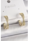 BFS Pirinç Gold Renk Zirkon Taşlı Sarmal Halka Model Kadın Küpe