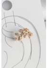 BFS Pirinç Gold Renk Zirkon Taşlı Yaprak Model Kadın Kıkırdak Küpe