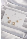BFS Pirinç Gold Renk Zirkon Taşlı Yaprak Model Küpe Seti