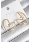 BFS Pirinç Gold Renk Zirkon Taşlı Yılan Kalp Model Kadın Küpe