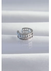 BFS Pirinç Gümüş Renk İncili Baget Taşlı Earcuff Küpe