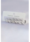 BFS Pirinç Gümüş Renk Oval Küpe Seti
