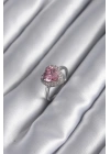 BFS Pirinç Gümüş Renk Pembe Zirkon Taş Kalp Charm Model Kadın Yüzük
