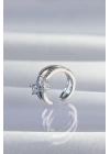 BFS Pirinç Gümüş Renk Zirkon Taşlı Damla Earcuff Küpe