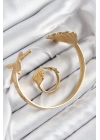 BFS Pirinç İstiridye Ve Deniz Yıldızı Model Gold Renk Bileklik Yüzük Set