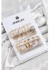 BFS Pirinç Karışık Halka Model Gold Renk 6 Çift Kadın Küpe Set