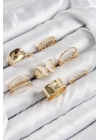 BFS Pirinç Kelebek Model Gold Renk Kadın Yüzük Kombin Set