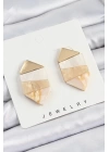 BFS Pirinç Mermer Desenli Vintage Geometrik Model Gold Renk Kadın Küpe