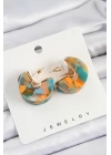 BFS Pirinç Mermer Desenli Vintage Yarım Halka Model Gold Renk Kadın Küpe
