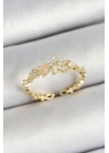 BFS Pirinç Papatya Figürlü Zirkon Taşlı Gold Renk Ayarlanabilir Kadın Yüzük