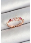 BFS Pirinç Papatya Figürlü Zirkon Taşlı Rose Gold Renk Ayarlanabilir Kadın Yüzük