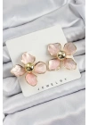 BFS Pirinç Pembe Çiçek Vintage Model Gold Renk Kadın Küpe